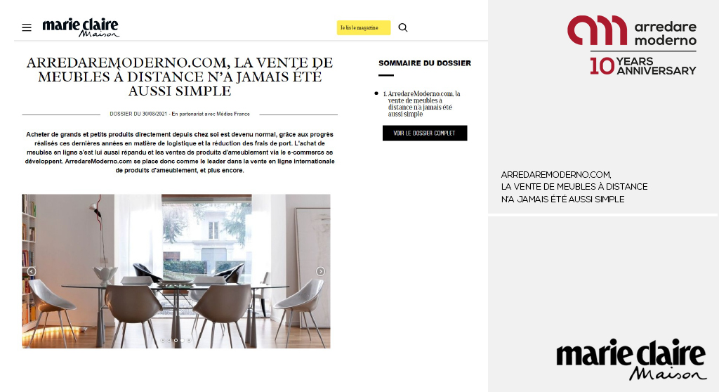 Arredaremoderno.com on Maire Claire Maison: international reference in home design