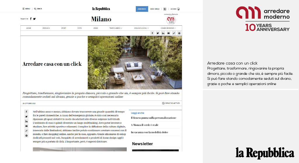 La Repubblica célèbre le succès en ligne d'Arredaremoderno.com