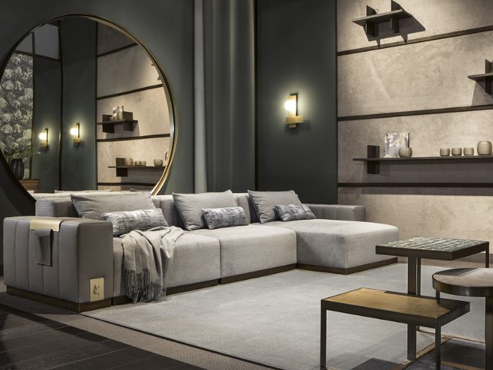 Divano Vietri Cantori Grigio Chiaro con Penisola Elegante